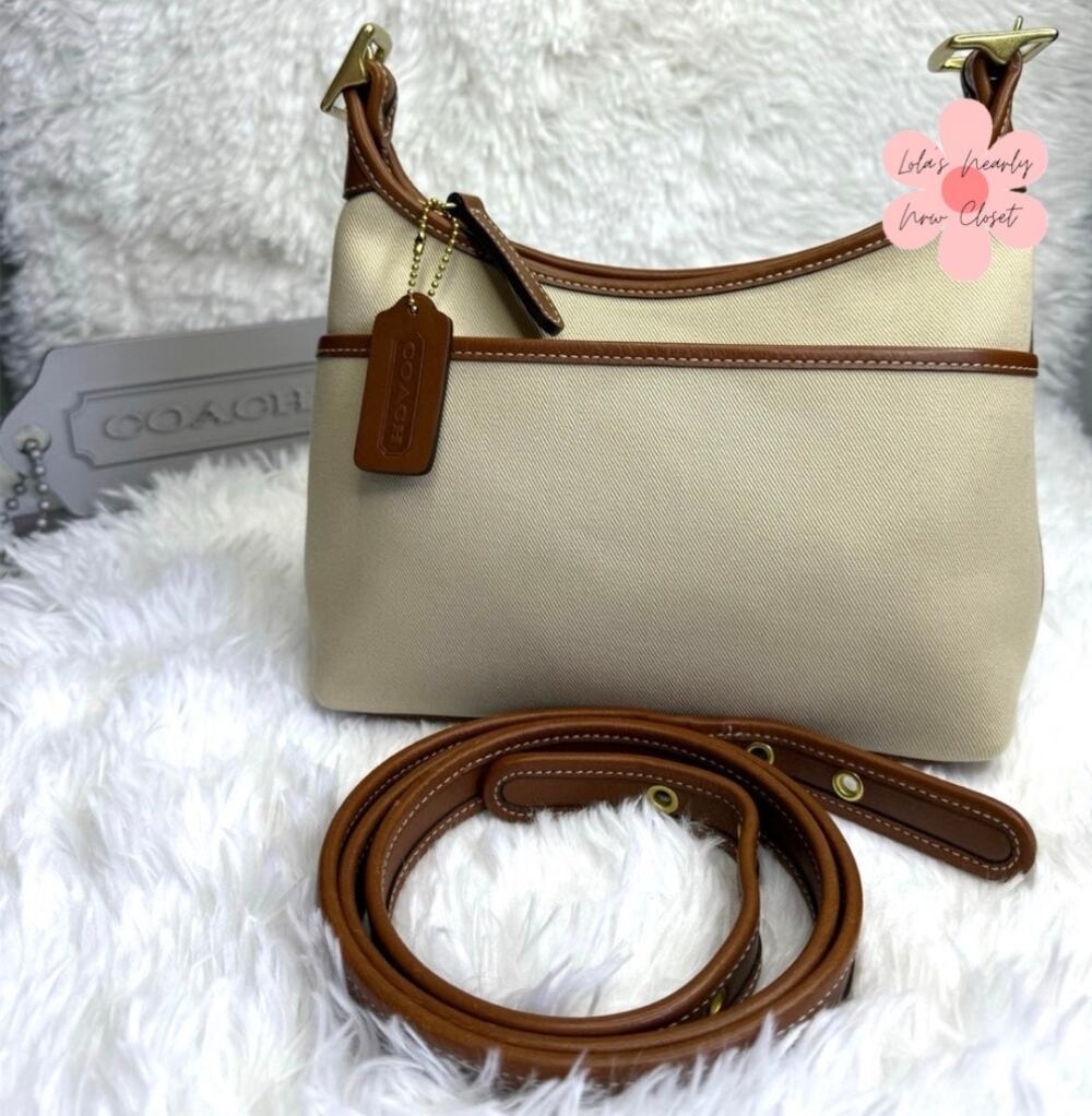 Vintage COACH y2k 2002 9123 Legacy Khaki Leather Canvas Crossbody Shoulder Bag